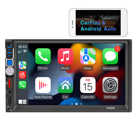 head unit double din car radio with carplay and android auto 7 inch touch screen bluetooth support FM AM radio aux input